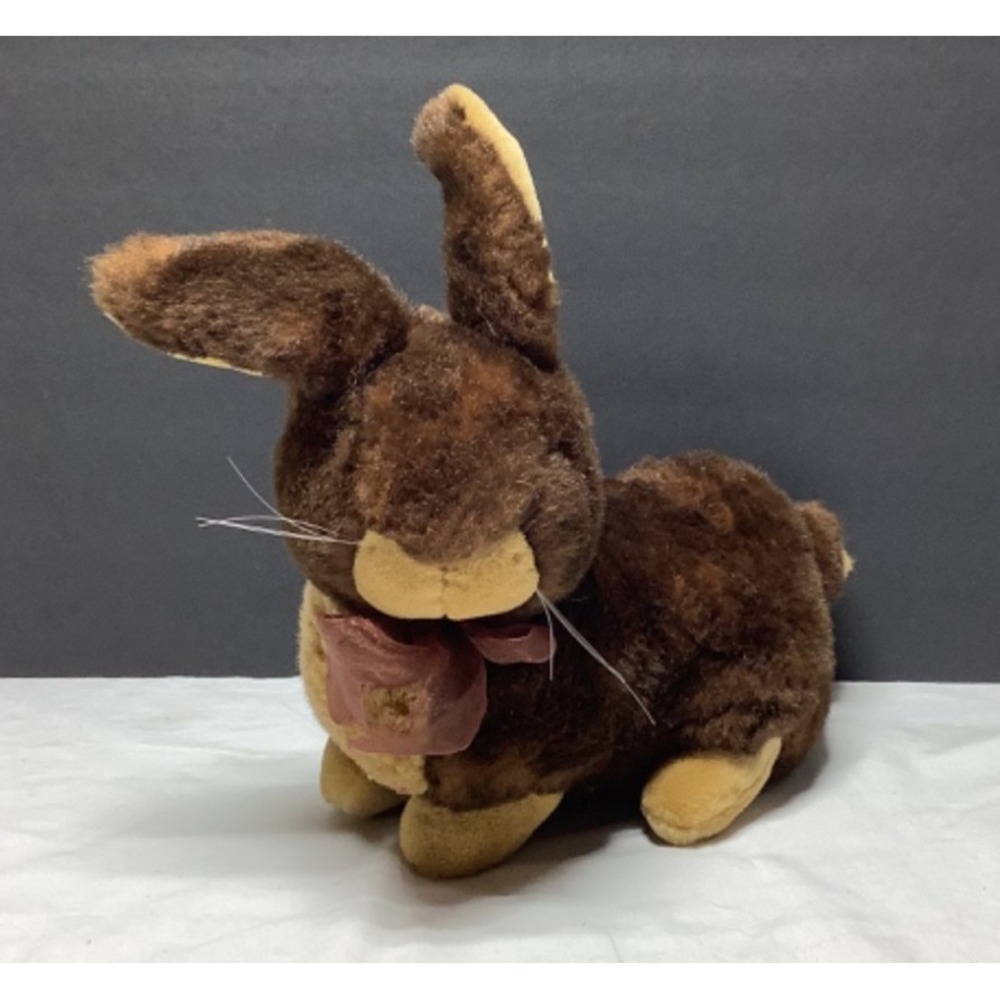 Kellytoy Two Tone Brown Realistic Bunny Rabbit Plush With Bow Large 15"
